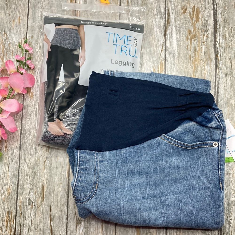 Women’s Maternity Prenatal Leggings & Skinny Denim Jeans Pants 2-Piece Size L